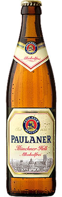 Das Bier Paulaner Original Münchner Hell Alkoholfrei wird hier als Produktbild gezeigt.